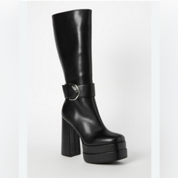 Shoe Dazzle Shoes - SHOE DAZZLE Black Platform Knee-High Tall Chunky Heeled Boots Shoes Size 10